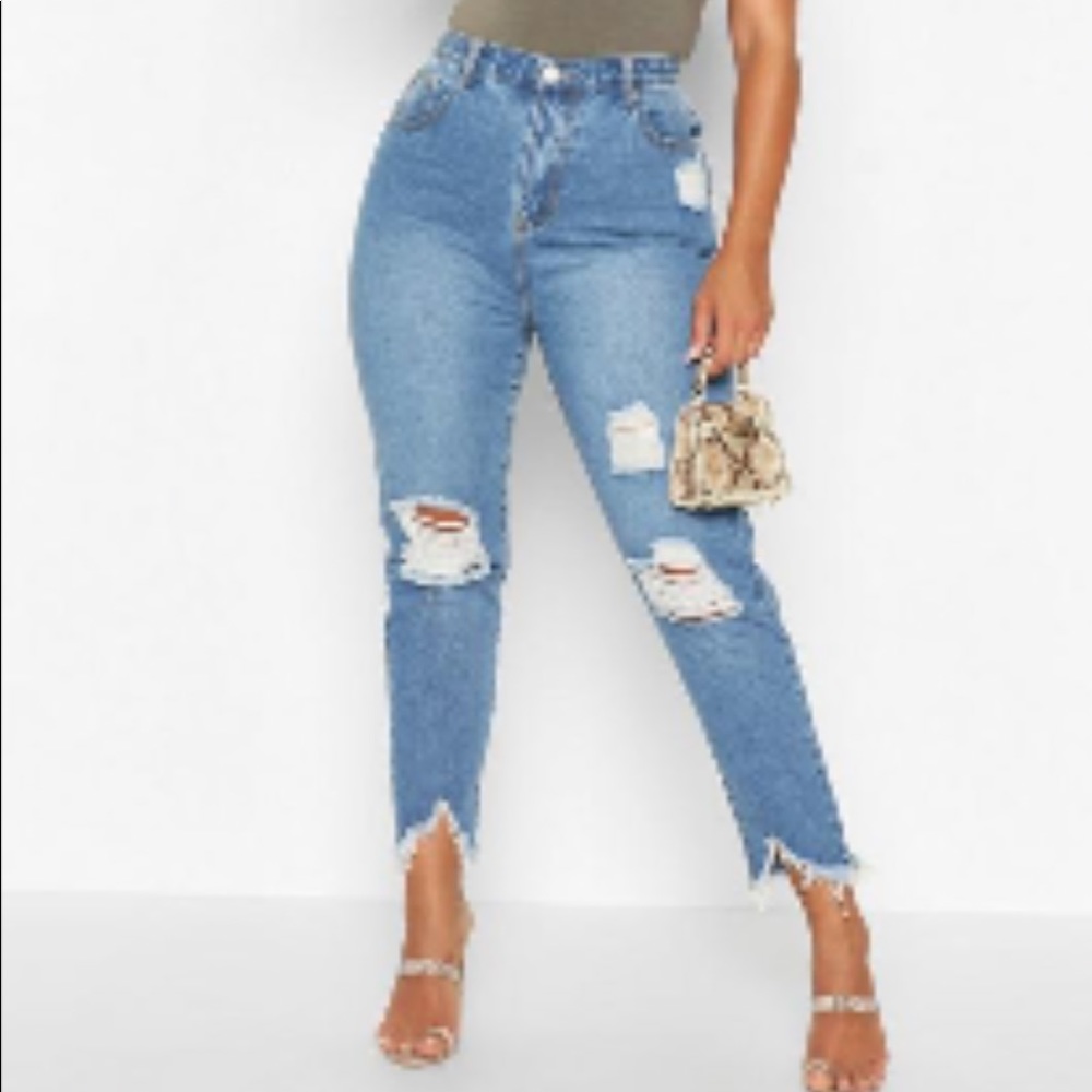 Plus ripped distressed high waisted mom jeans